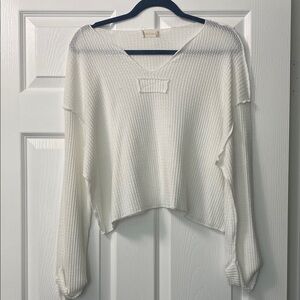 White V-Neck Knit Top